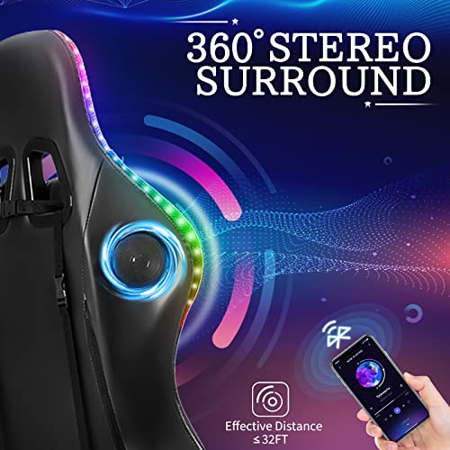HOFFREE RGB Gaming Chair with Speakers and Footrest, Blue and Black B69323