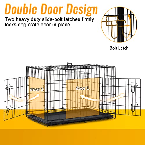 FDW Dog Crate for Large Dogs 48 Inch Folding Metal Wire Cage Double Door N1299