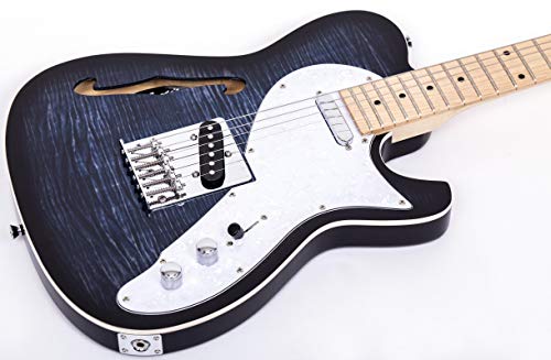 Grote Electric Guitar Semi-Hollow Body Tele Style Basswood Maple Neck Chrome Hardware Blue X47636
