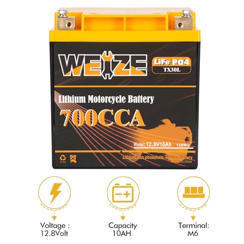 Weize Lithium YTX30L-BS 12V 10AH LiFePO4 Motorcycle Battery with Smart BMS E599001