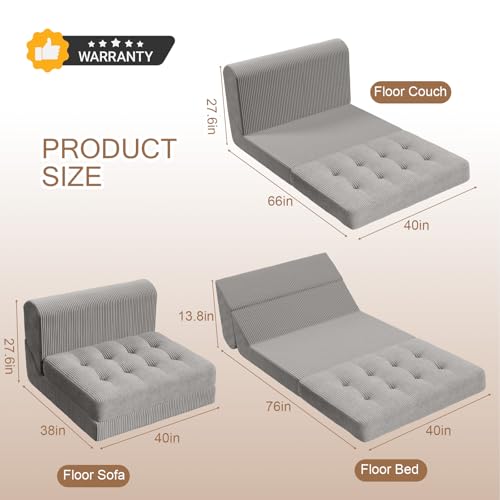COMAX Folding Sofa Bed Convertible Chair Bed Corduroy 3-in-1 Floor Couch, Dark Grey E940
