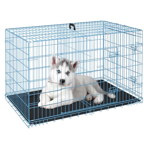 FDW Dog Crate for Large Dogs 48 Inch Folding Metal Wire Cage Double Door N1299