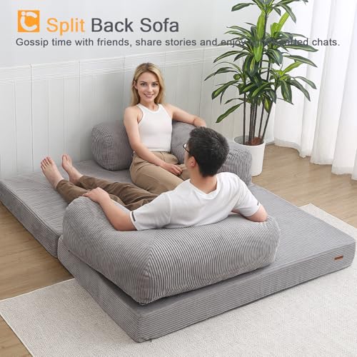 COMAX Folding Sofa Bed Convertible Chair Bed Corduroy 3-in-1 Floor Couch, Dark Grey E940