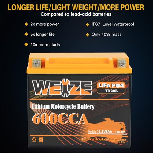 Weize Lithium YTX30L-BS 12V 10AH LiFePO4 Motorcycle Battery with Smart BMS E599001