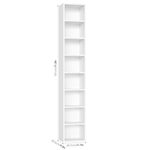 FOTOSOK 8-Tier Media Tower Rack, Tall Narrow Bookcase, Black/Brown W19438