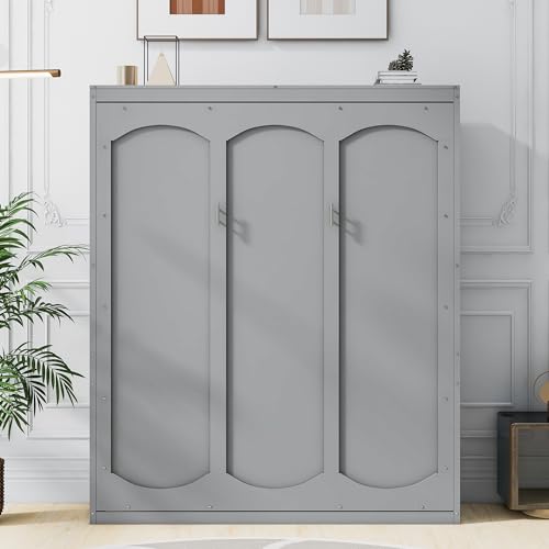 Full Size Murphy Bed with Drawers, Cabinets and USB Ports, Gray D589081
