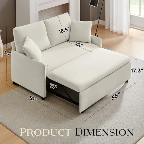 55" 3-in-1 Convertible Sleeper Sofa Bed with Adjustable Backrest, Chenille, Beige R49011