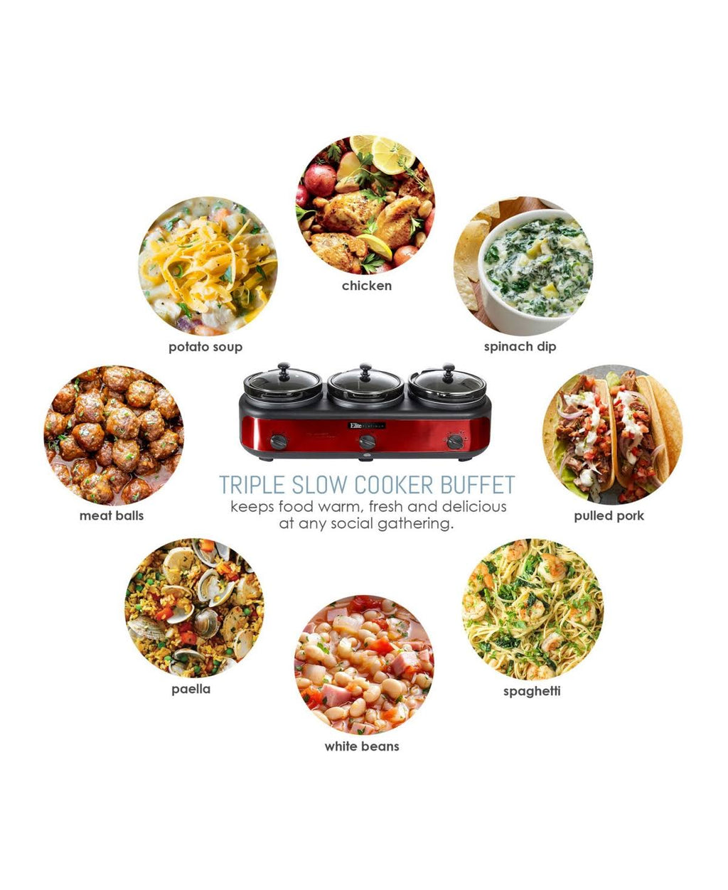 Elite Platinum Triple Slow Cooker Buffet, Red I958445