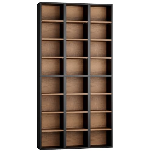 FOTOSOK 8-Tier Media Tower Rack, Tall Narrow Bookcase, Black/Brown W19438