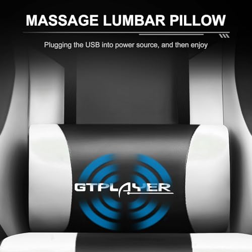 GTPLAYER Gaming Chair with Footrest and Lumbar Support, White S774