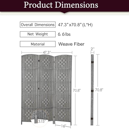 Rose Home Fashion 6 ft Tall Room Divider 4 Panel Folding Privacy Screen, Dark Coffee C8634