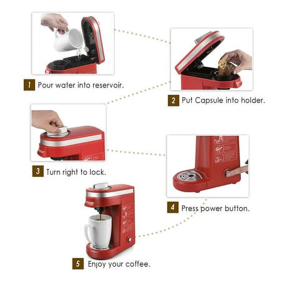 CHULUX Mini Single Serve Coffee Maker for K Pod & Ground Coffee U7469