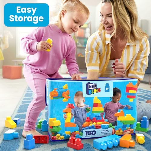 MEGA BLOKS First Builders Toddler Blocks Toy Set, 150 Pieces with Storage, Blue, Ages 1+ Y5233