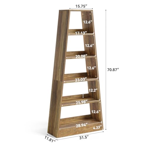 LITTLE TREE 6-Tier Tall Ladder Bookcase, Wooden Display Shelf, Warm Umber Finish X966377
