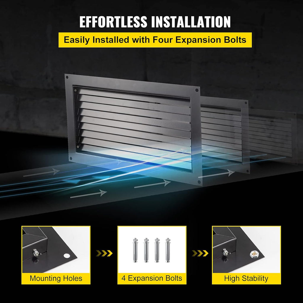 VEVOR Foundation Flood Vent 8" x 16" Wall Mounted, Black D37760