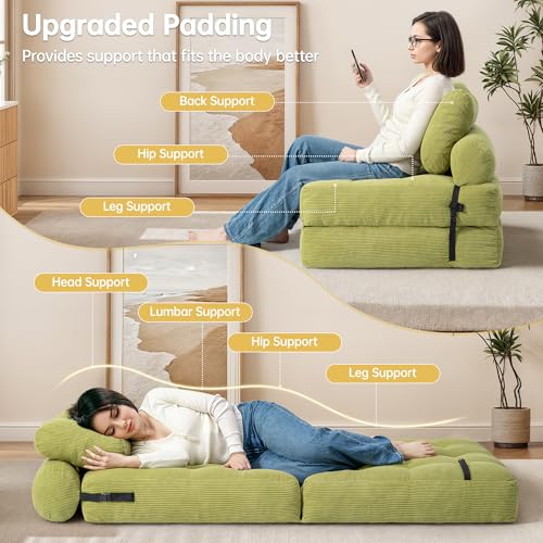 Folding Sofa Bed Convertible Sleeper Chair with Pillow, Grey L546
