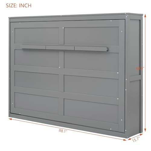 Harper & Bright Designs Queen Murphy Bed with Storage Shelves and LED Lights, Gray D9429