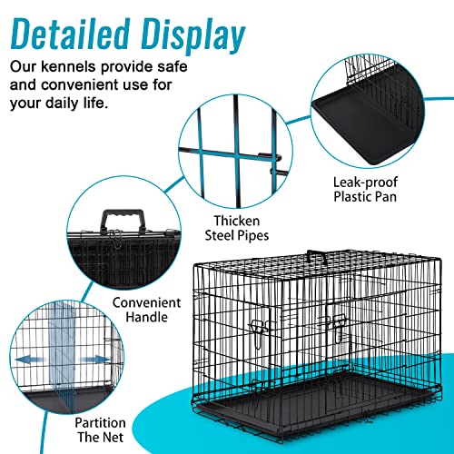 FDW Dog Crate for Large Dogs 48 Inch Folding Metal Wire Cage Double Door N1299
