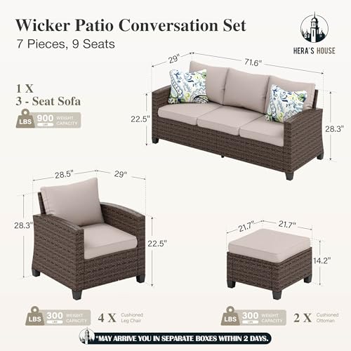 HERA'S HOUSE Patio Furniture Set with 56" Fire Pit Table, 6 Pieces 7 Seats Wicker Sectional Z546196