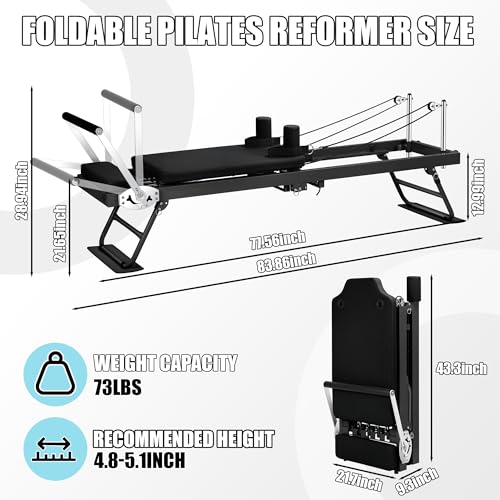 Pilates Reformer Machine for Home Workout, Foldable with Dual Resistance, 400 lbs Capacity E110
