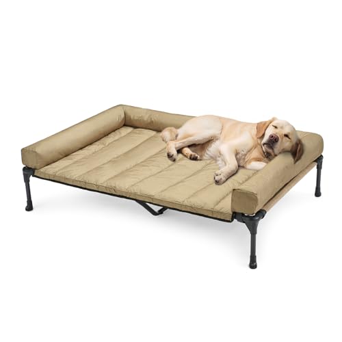 Veehoo Elevated Dog Bed with Removable Waterproof Bolster Cushion, Breathable Mesh, Indoor Outdoor, 42x30 inches, Beige U875430