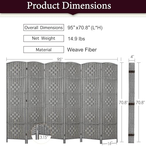 Rose Home Fashion 6 ft Tall Room Divider 4 Panel Folding Privacy Screen, Dark Coffee C8634