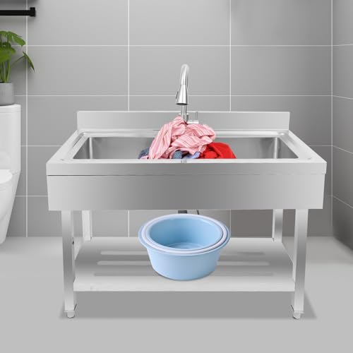 Stainless Steel Freestanding Single Bowl Utility Sink with Pull-Out Faucet E965170