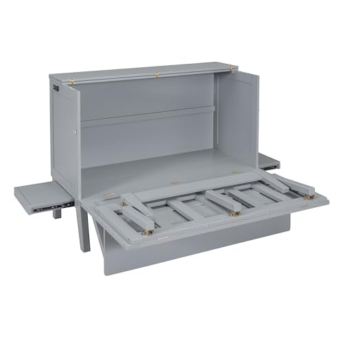 Full Size Murphy Bed with Drawers, Cabinets and USB Ports, Gray D589081
