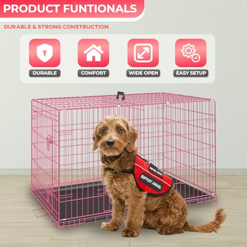 FDW Dog Crate for Large Dogs 48 Inch Folding Metal Wire Cage Double Door N1299
