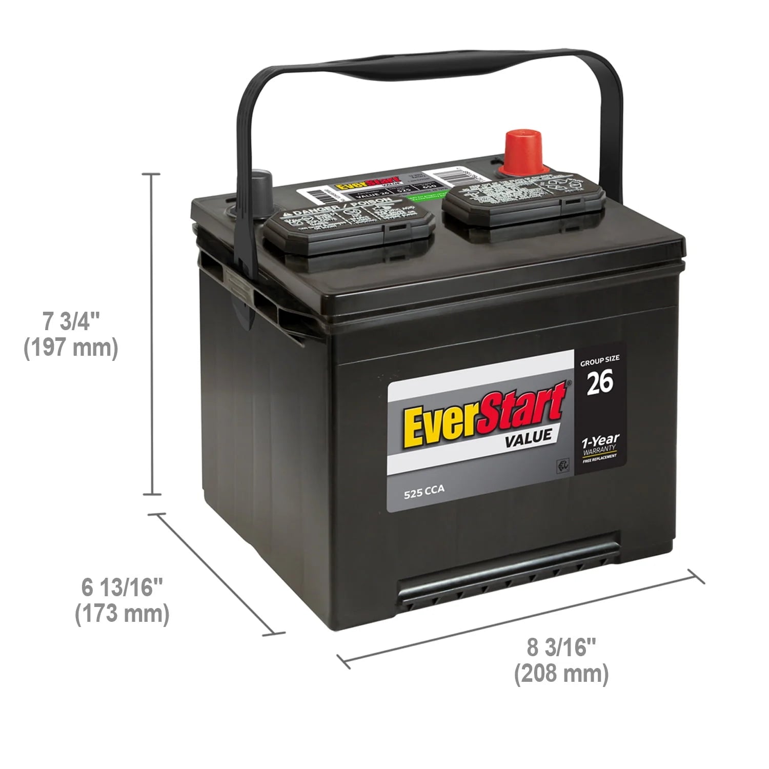 EverStart Value Lead Acid Automotive Battery Group Size 26 12V 525 CCA C730153