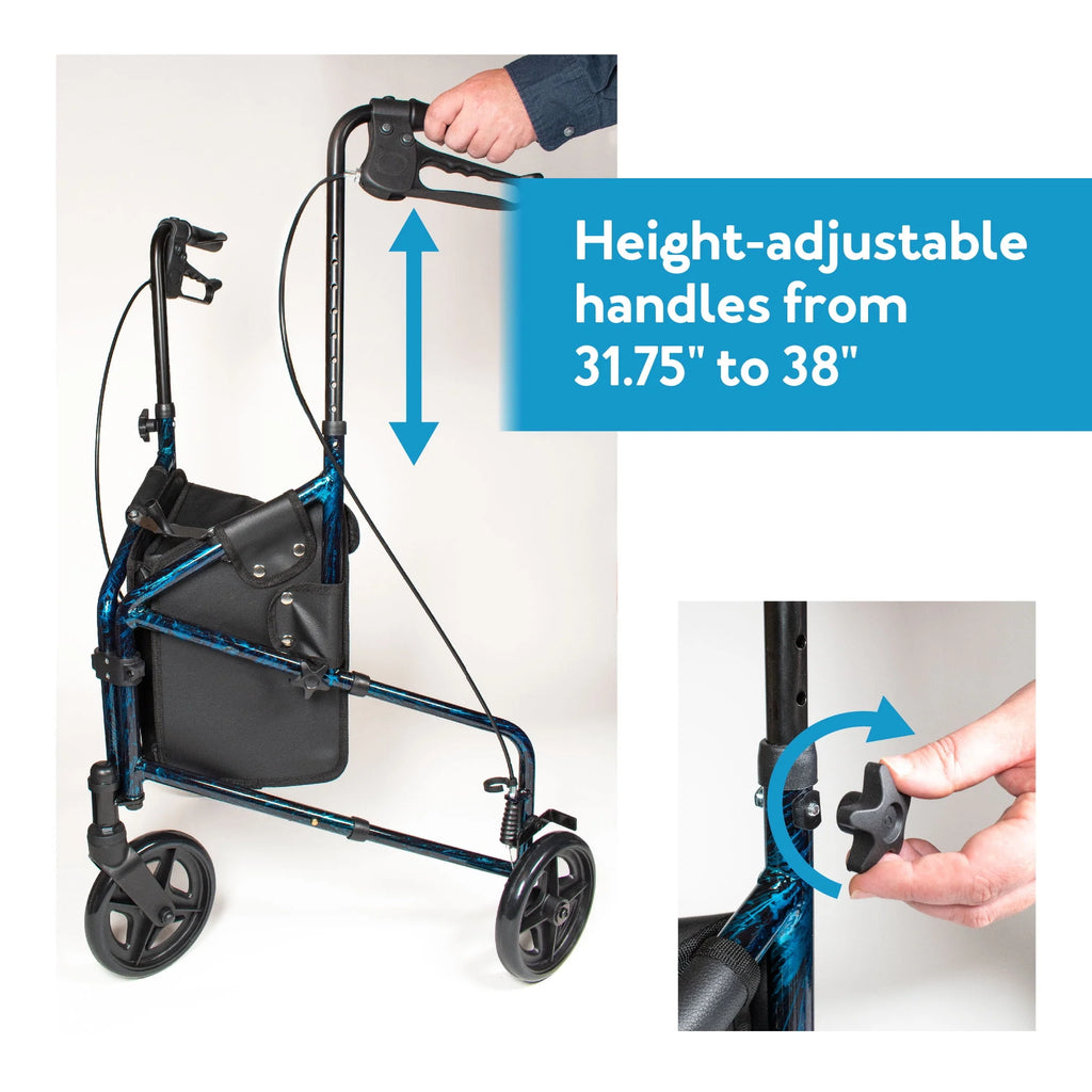 Carex Aluminium 3 Wheel Rollator Walker for Seniors, Height Adjustable Y94999