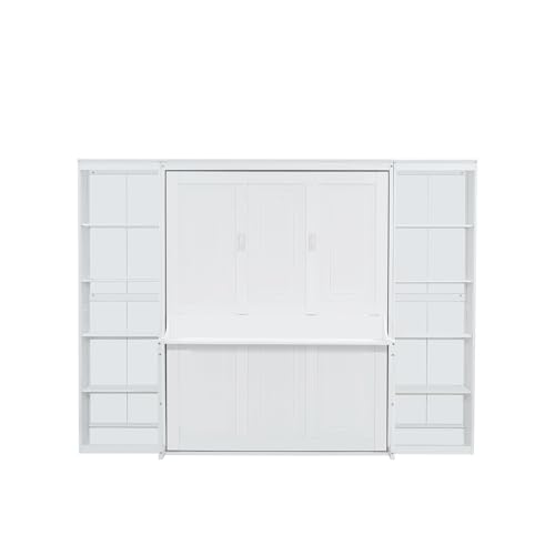 SOFTSEA Full Size Murphy Bed with Desk and Shelves, White F195
