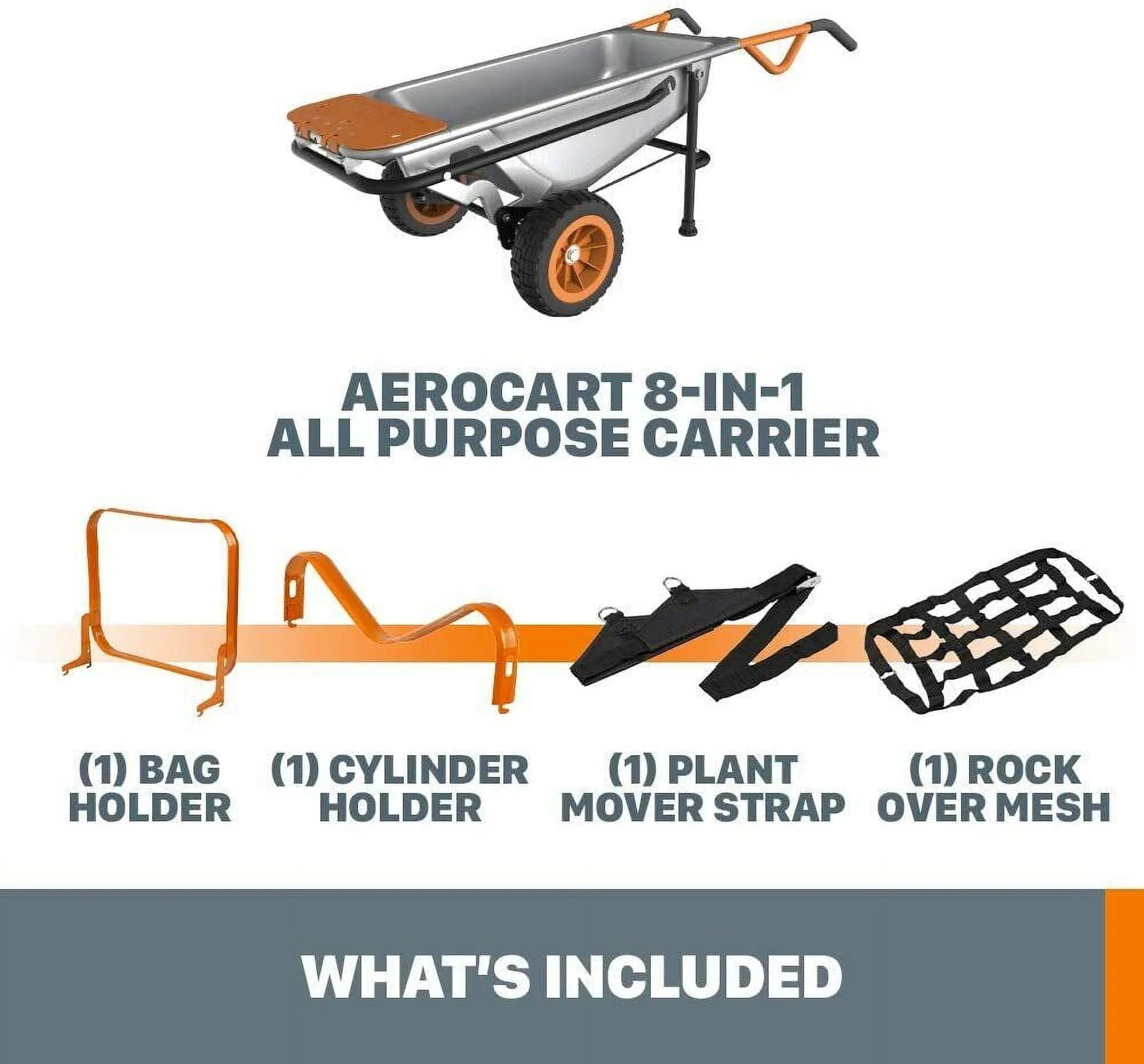 Worx WG050 Aerocart 8-in-1 Yard Cart Wheelbarrow Dolly J318