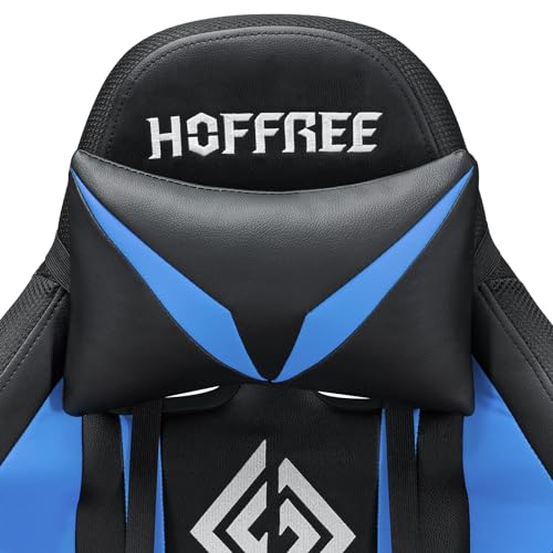 HOFFREE RGB Gaming Chair with Speakers and Footrest, Blue and Black B69323