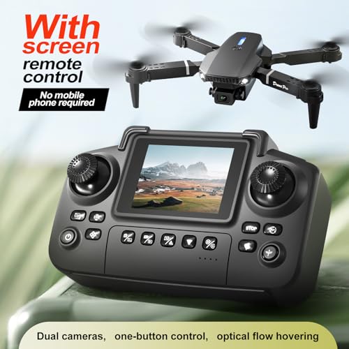 E88 Drone with Screen Controller, Foldable Mini Drone for Beginners, 2 Batteries, Black E7038