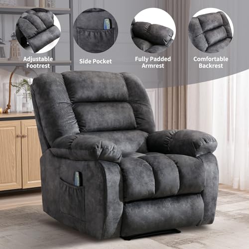 Massage Recliner Chair with Heat, Ergonomic Fabric, Side Pockets (Taupe) S254