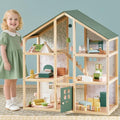 Tiny Land Wooden Dollhouse for Girls with 31Pcs Furniture Accessories, Green L263