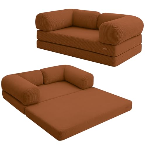 COMAX Folding Sofa Bed Convertible Chair Bed Corduroy 3-in-1 Floor Couch, Dark Grey E940