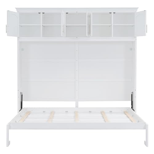 Full Size Murphy Bed with Drawers, Cabinets and USB Ports, Gray D589081