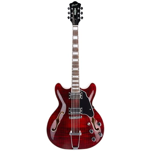 GROTE Jazz Electric Guitar Semi-Hollow Body with Gig Bag, Black Y60488