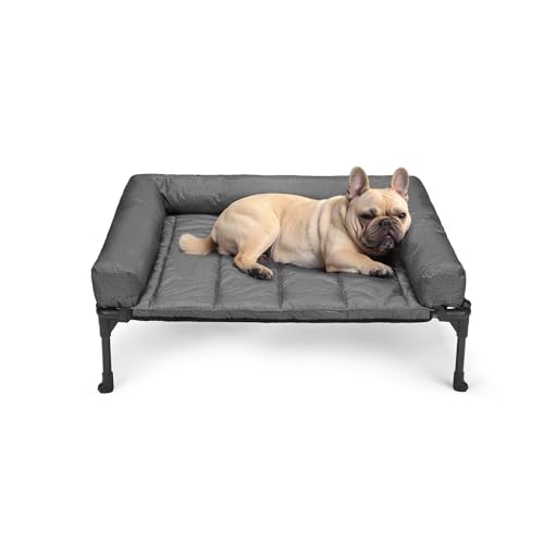 Veehoo Elevated Dog Bed with Removable Waterproof Bolster Cushion, Breathable Mesh, Indoor Outdoor, 42x30 inches, Beige U875430