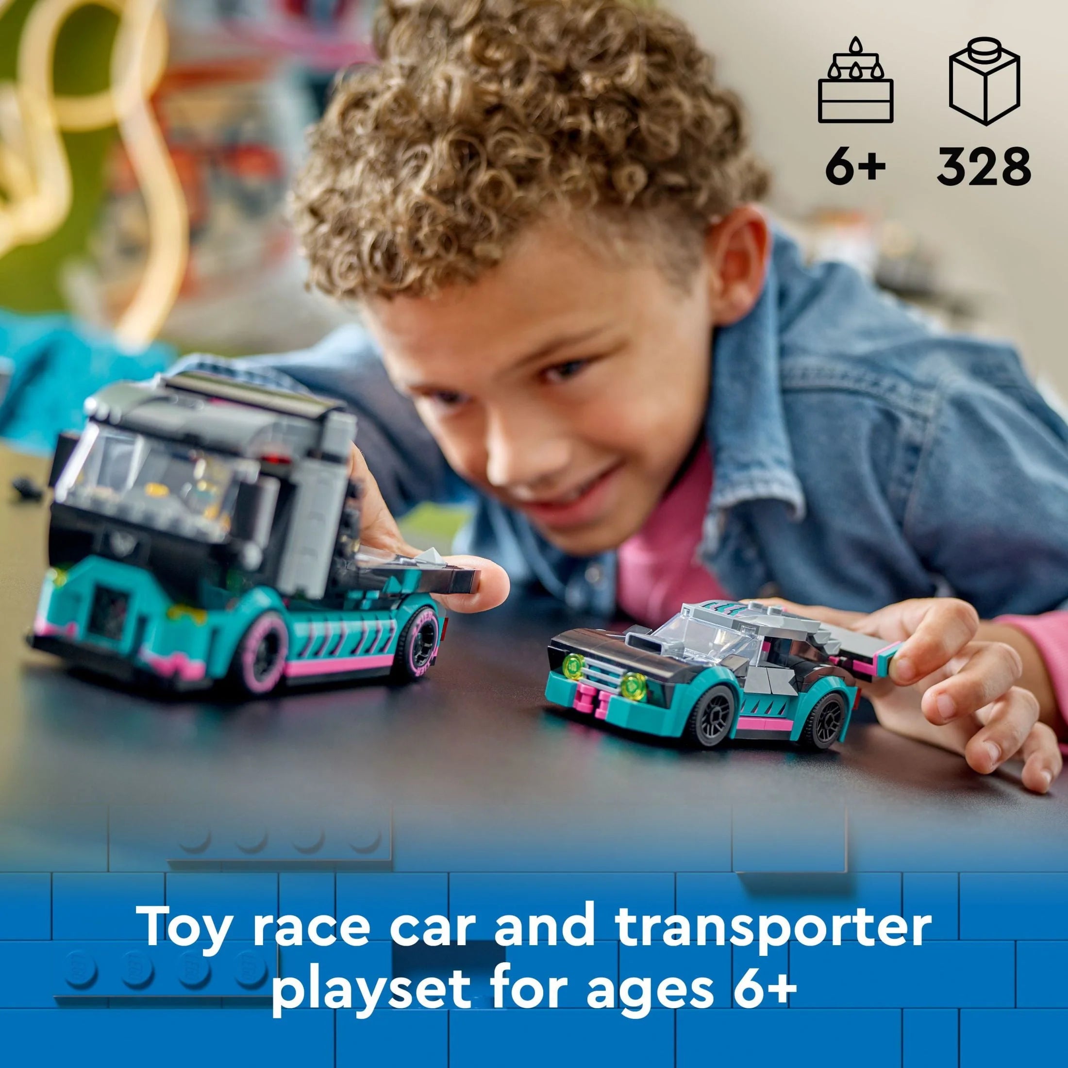 LEGO City Race Car and Car Carrier Truck Toy Playset with Minifigures, Gift for Kids Ages 6+ C764
