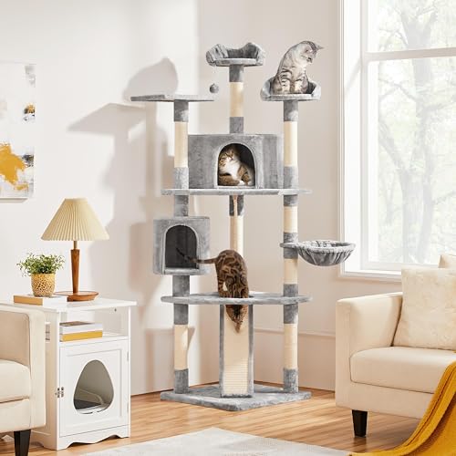 Yaheetech Multi-Level Cat Tree with Scratching Posts, Plush Perches and Condo, Dark Gray and White V70137