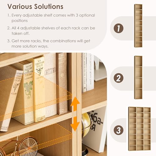 FOTOSOK 8-Tier Media Tower Rack, Tall Narrow Bookcase, Black/Brown W19438