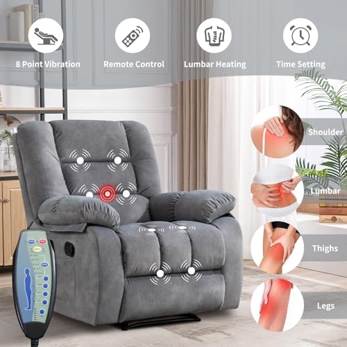 Massage Recliner Chair with Heat, Ergonomic Fabric, Side Pockets (Taupe) S254