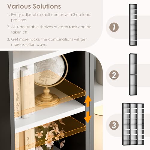 FOTOSOK 8-Tier Media Tower Rack, Tall Narrow Bookcase, Black/Brown W19438