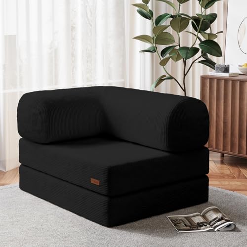 COMAX Folding Sofa Bed Convertible Chair Bed Corduroy 3-in-1 Floor Couch, Dark Grey E940