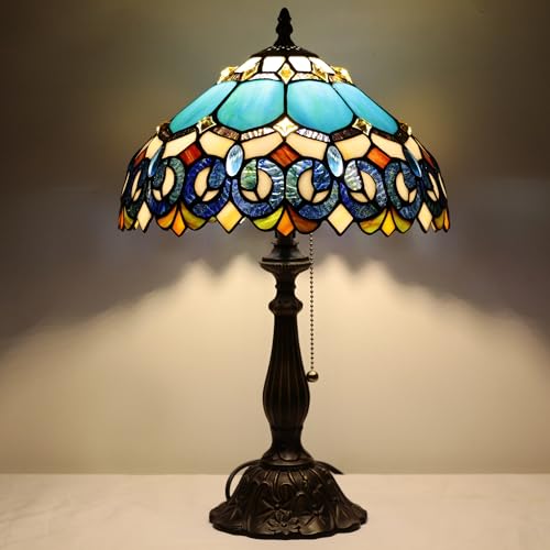 Tiffany Stained Glass Table Lamp Sea Blue Pear J2662