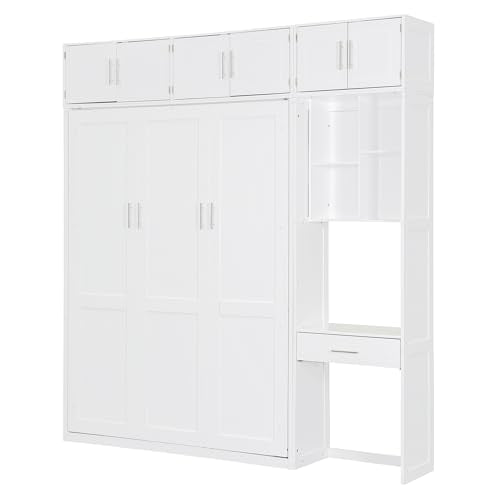 PURLOVE Wood Twin Murphy Bed with Light and USB, Gray W600663