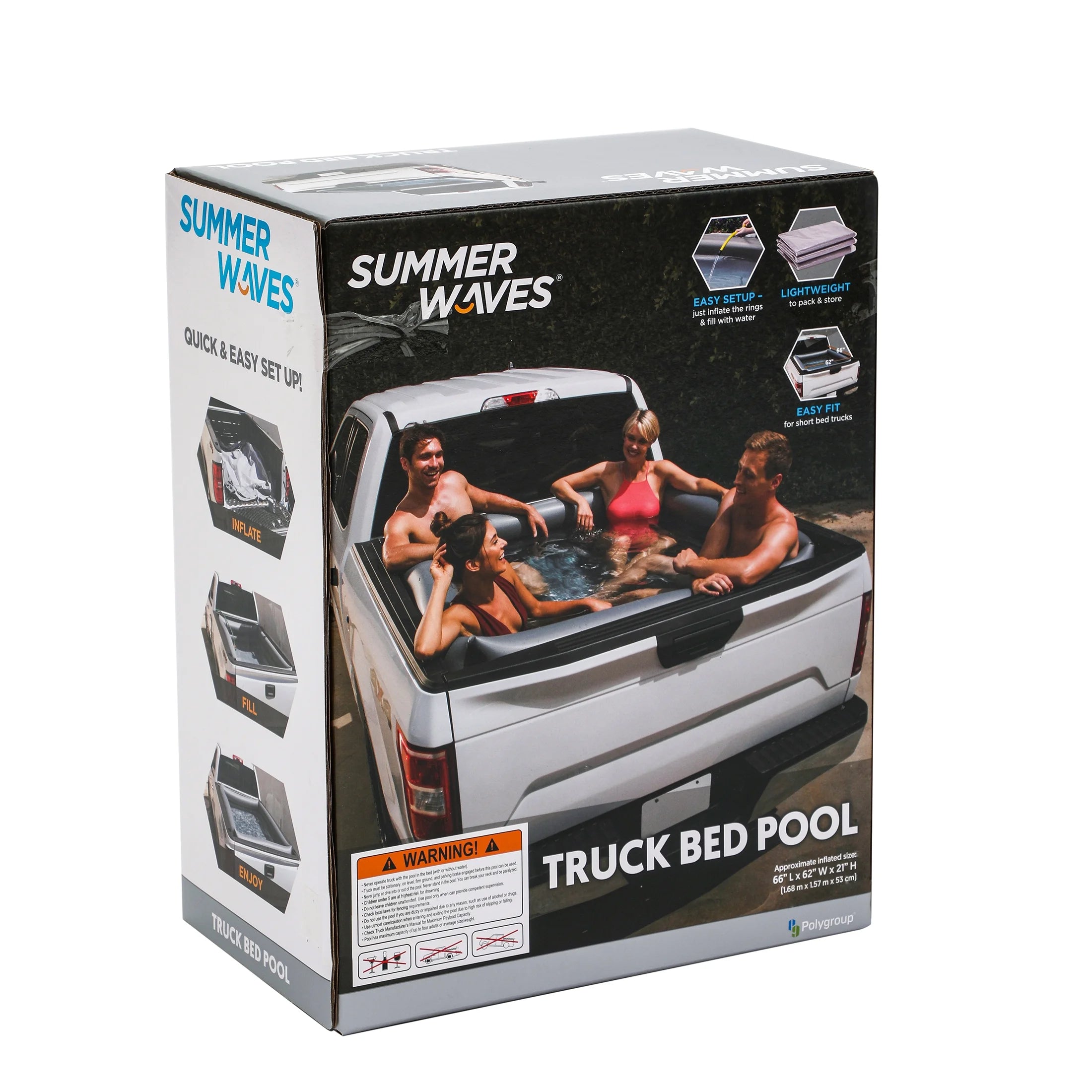 Summer Waves Rectangular Inflatable Truck Bed Pool, Gray C207031